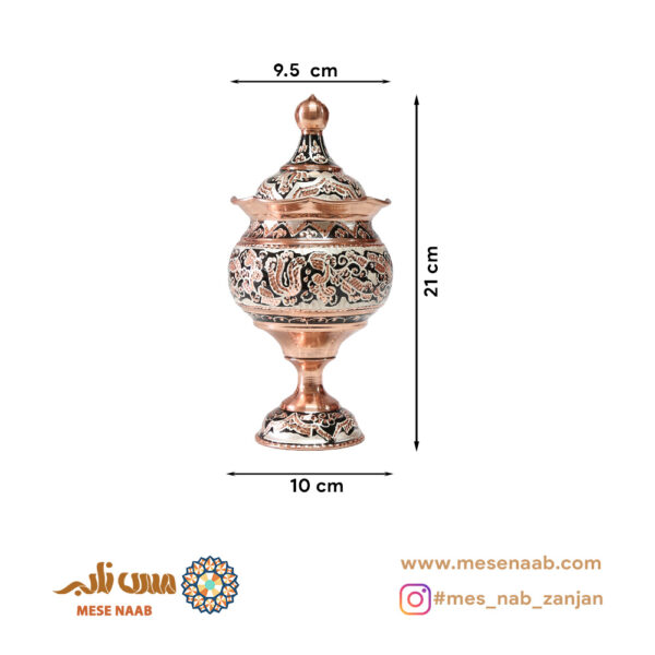قندان توپی پایه دار نقره کوب الماس تراش - تصویر 2
