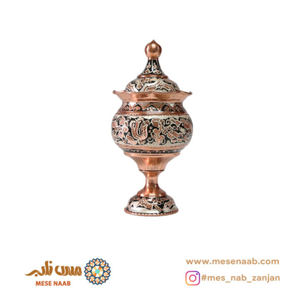 قندان توپی پایه دار نقره کوب الماس تراش
