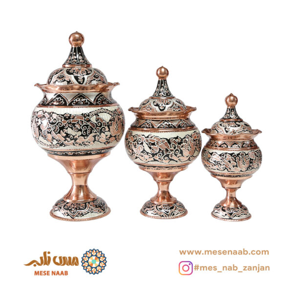 ست توپی پایه دار نقره کوب الماس تراش - تصویر 2