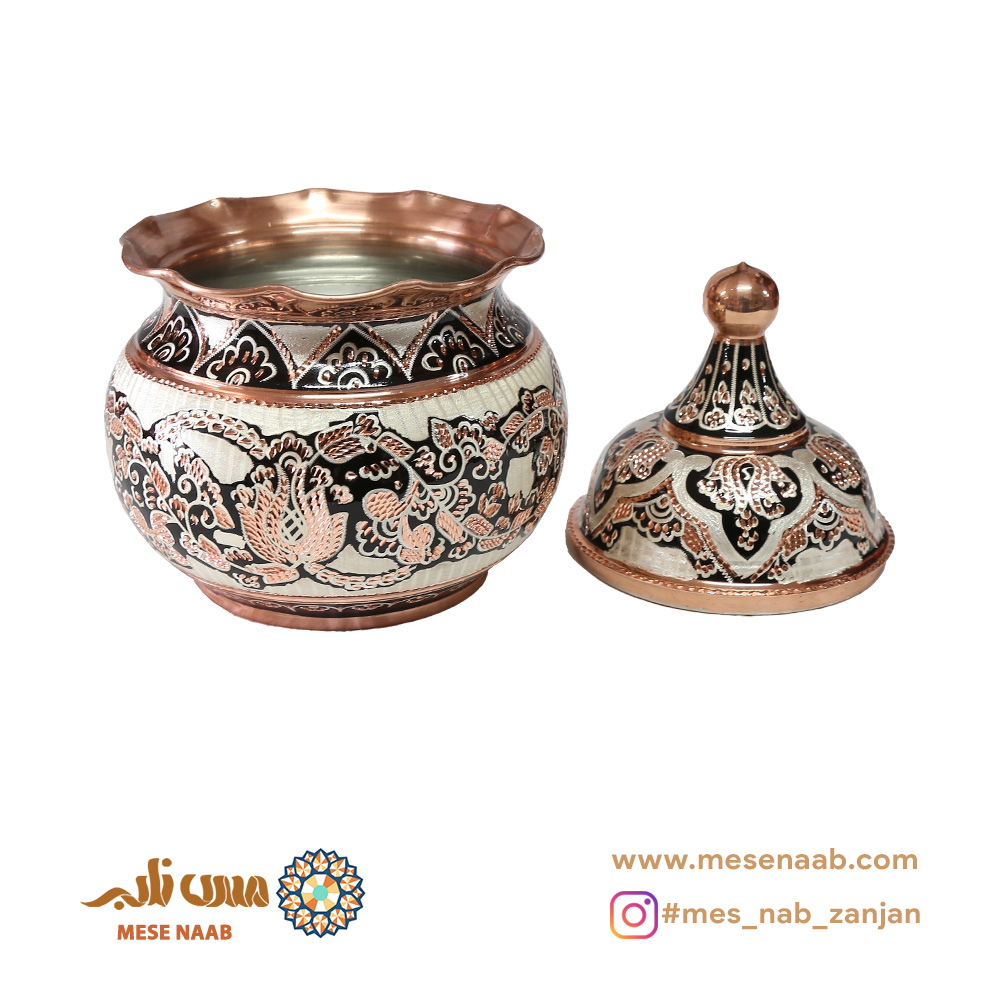 آجیلخوری توپی بدون پایه نقرهکوب الماستراش - تصویر 2