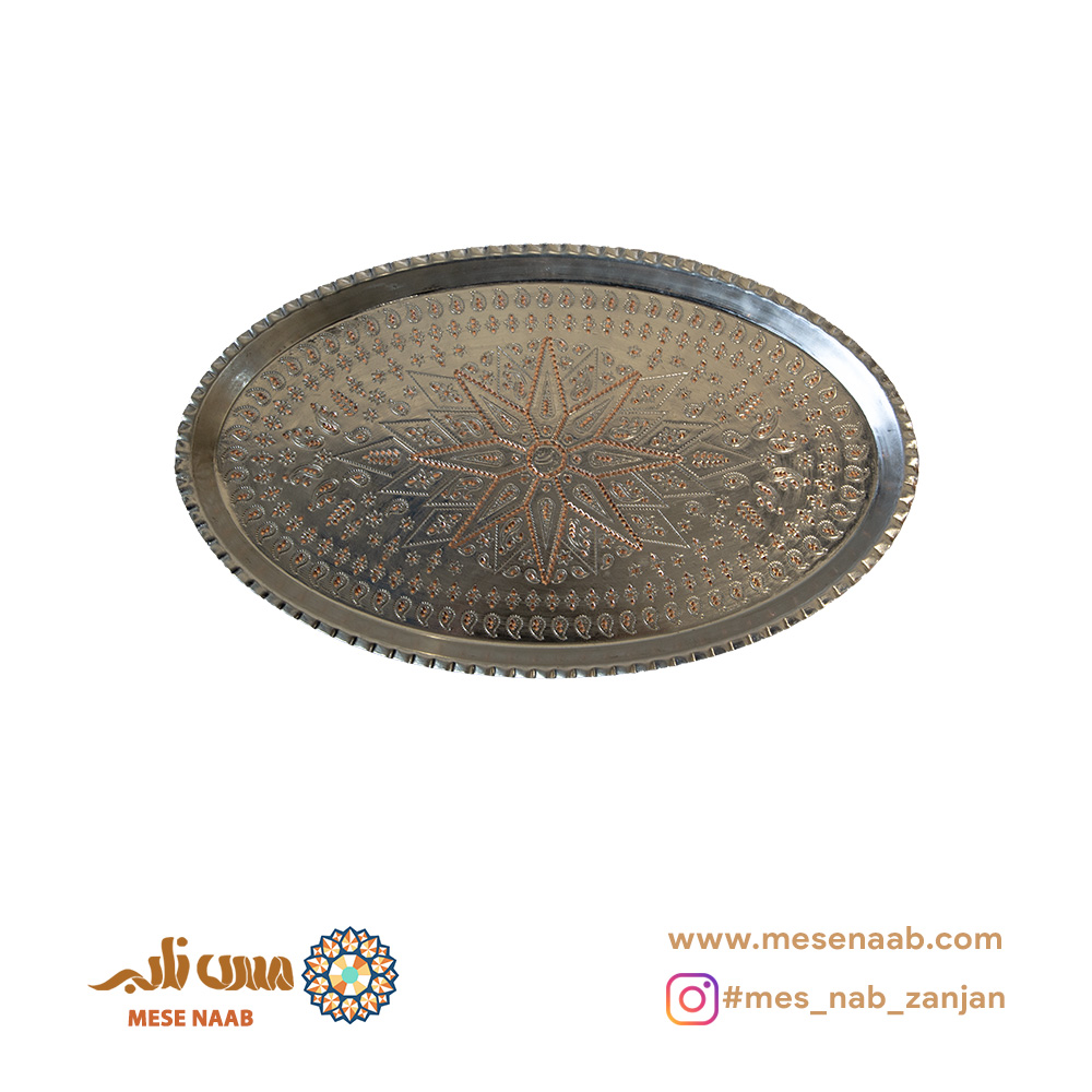 سینی بیضی مسی قلعاندود الماس تراش - تصویر 2