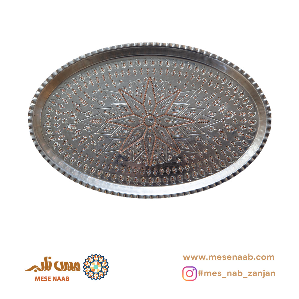 سینی بیضی مسی قلع‌اندود الماس تراش