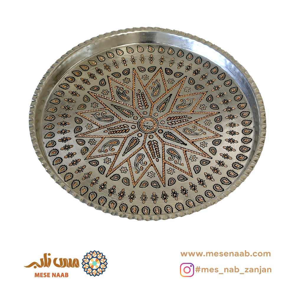 سینی گرد مسی قلع اندود الماس تراش - تصویر 2