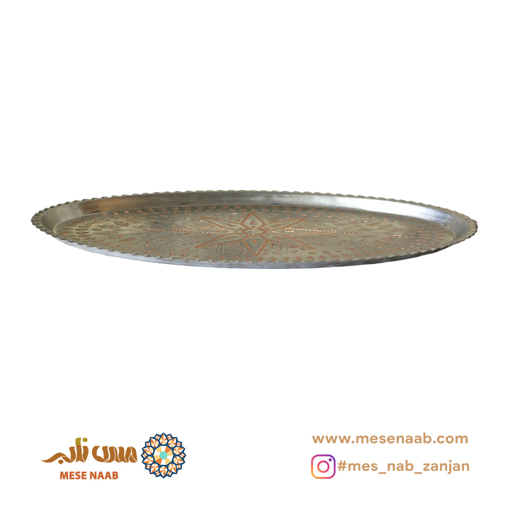 سینی بیضی مسی قلعاندود الماس تراش - تصویر 3