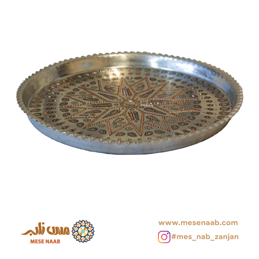 سینی گرد مسی قلع اندود الماس تراش - تصویر 3